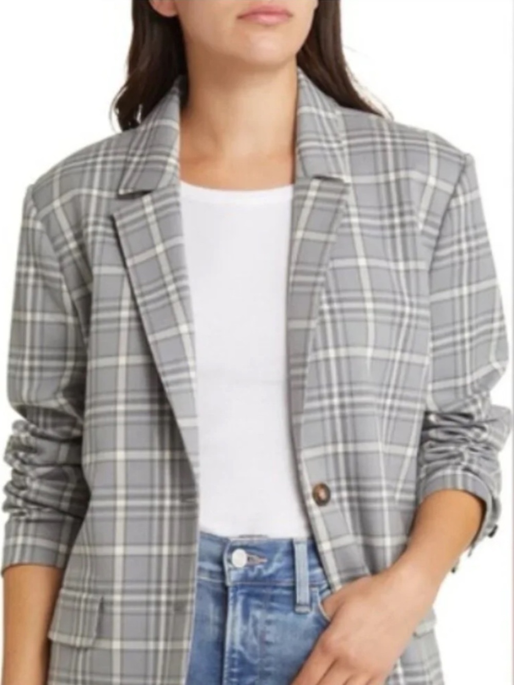 Treasure and Bond Nordstrom Jacket Blazer Gray Windowpane Plaid XS Oversized